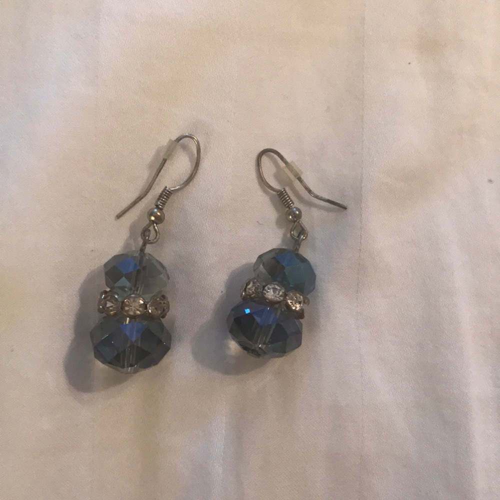 Blue gem earrings with rhinestone detail
